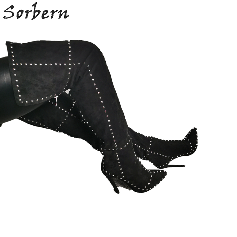 Women'S Shoes Vegan - Sorbern Rivet Wide Fit Thigh Boots