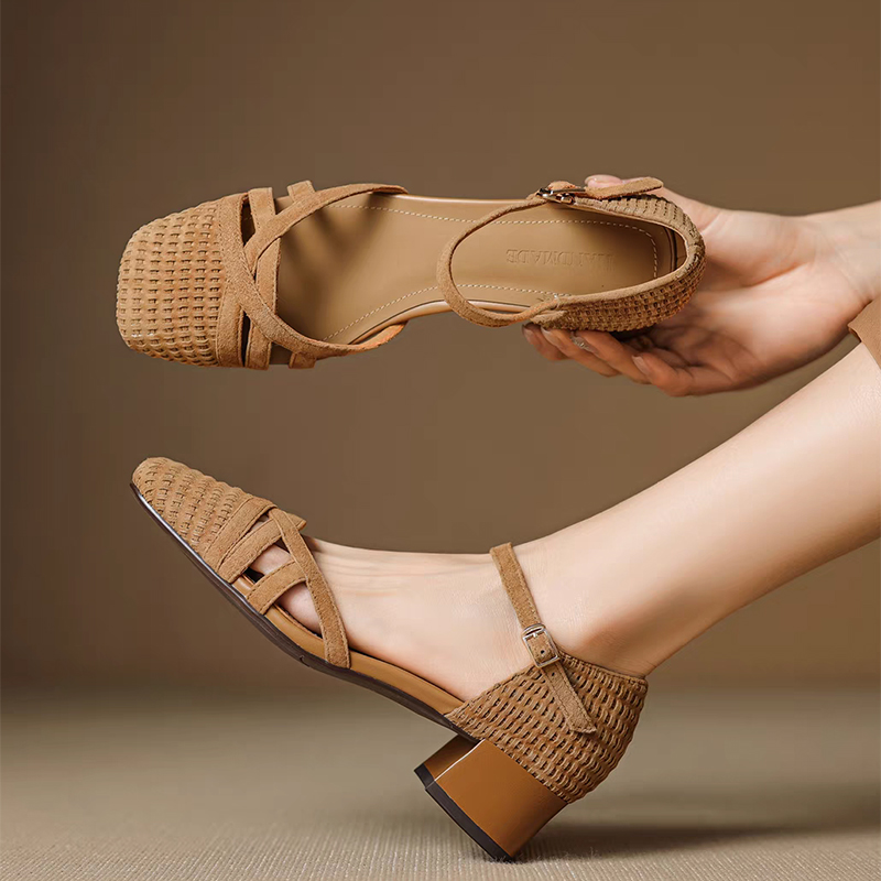 Ankle Strap Heels - Retro Weave High Heel Sandals Women