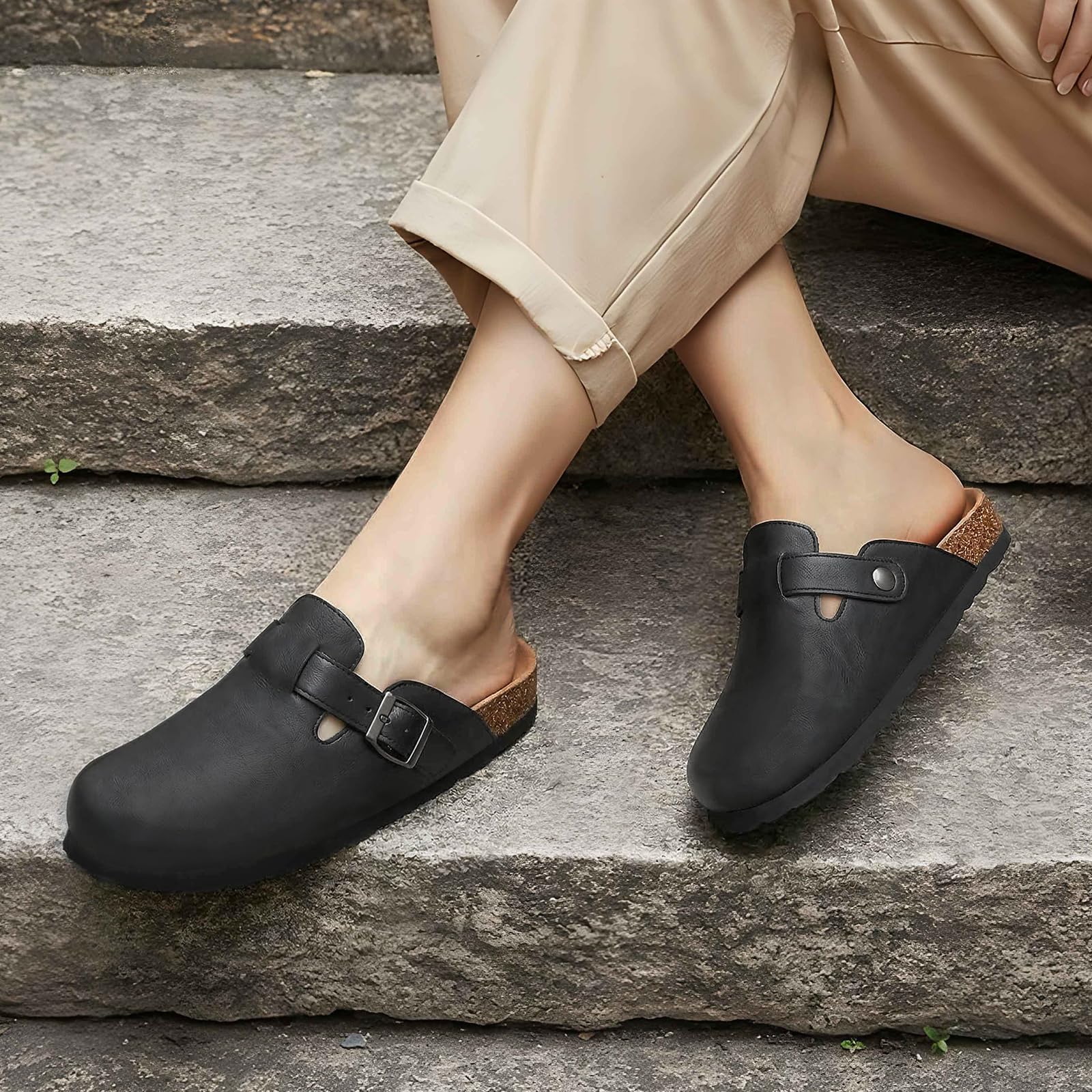 Women'S Shoes Vegan - Litfun Cork Footbed Clogs Vegan Leather