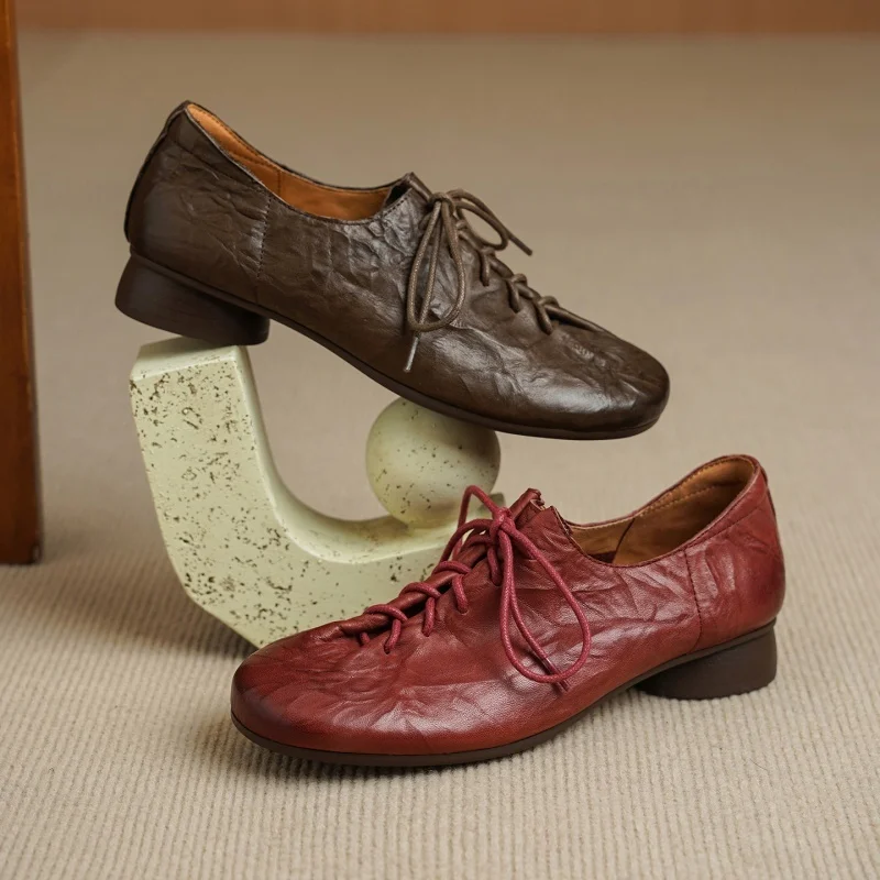 Women'S Shoes Non Slip - Elegant Red Genuine Leather Lace Up