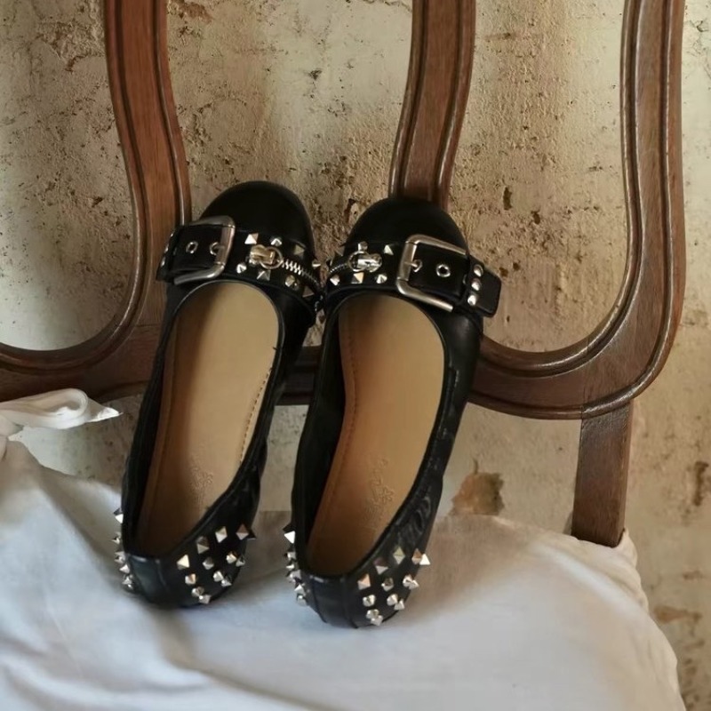 Women Shoes Wedges - Bolt Round-head Single Shoe Women's Leather