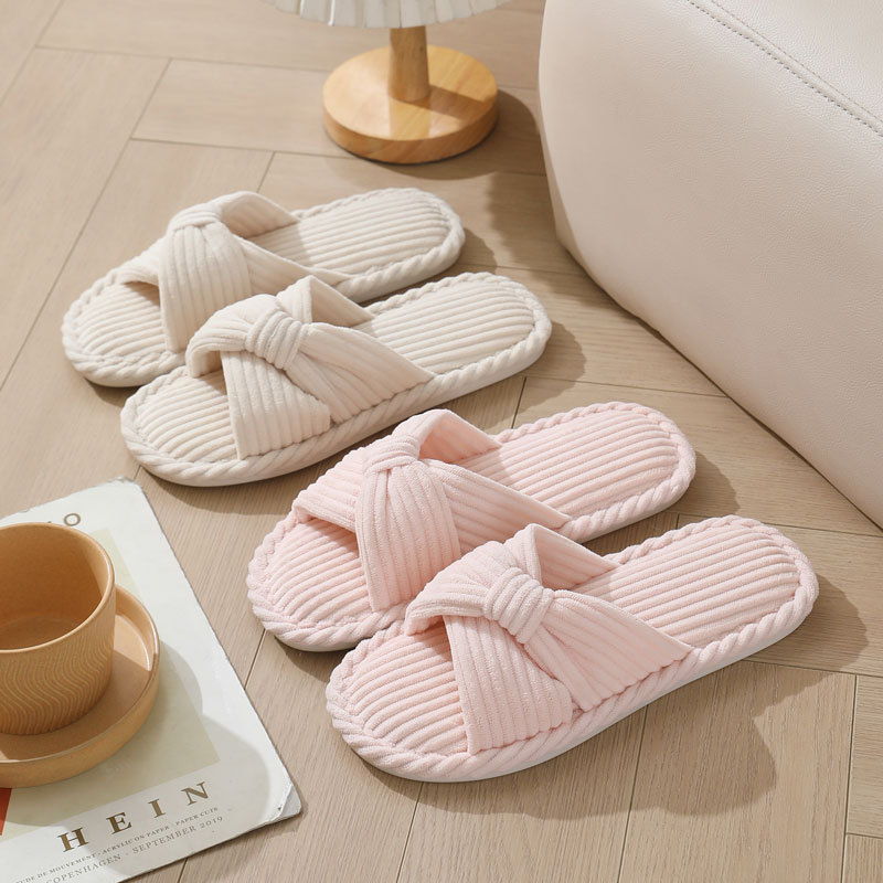 Women'S Shoes Non Slip - Corduroy Cross Strap Home Slippers for