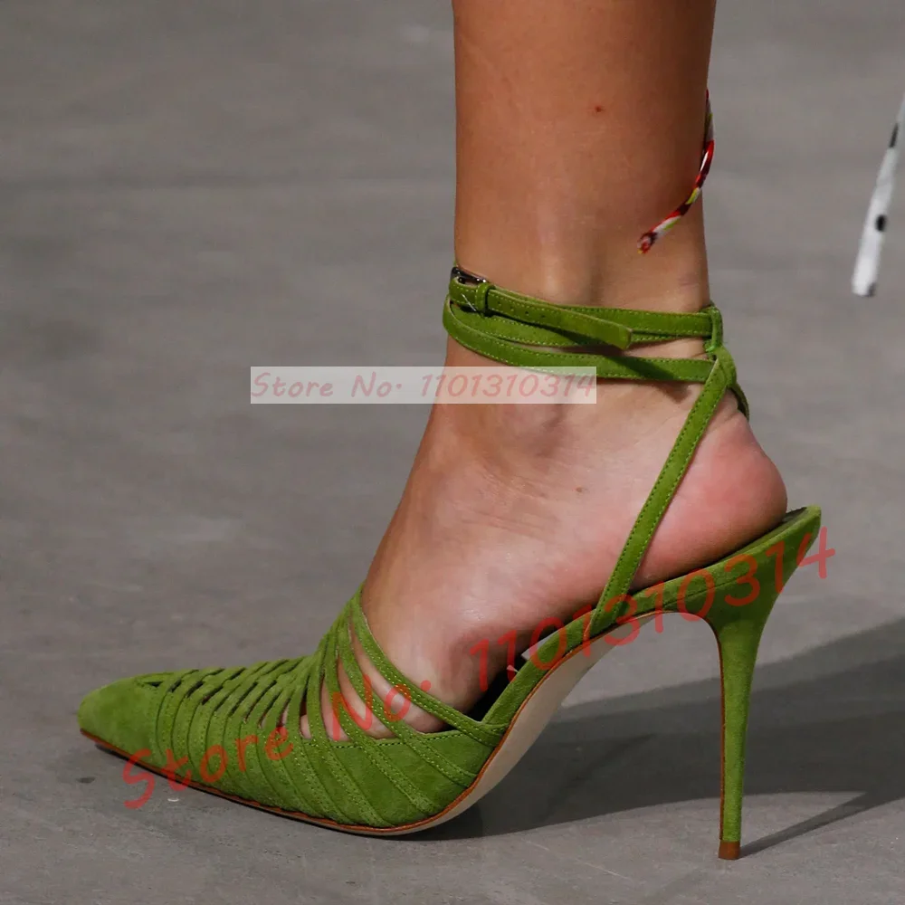 Women'S Shoes Vegan - Green Vegan Suede Strappy Sandals Ladies