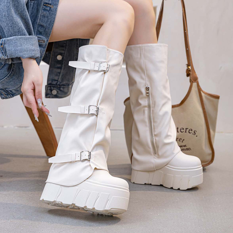 14cm Heel Knee High Boots Plat - Zip Up Boots Short recension och pris