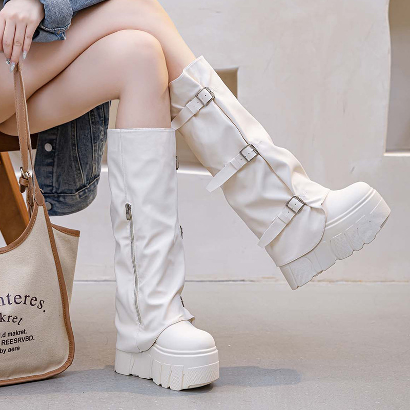 14cm Heel Knee High Boots Plat - Zip Up Boots Short recension och pris
