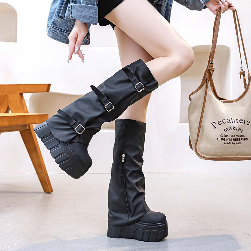 14cm Heel Knee High Boots Plat - Zip Up Boots Short recension och pris