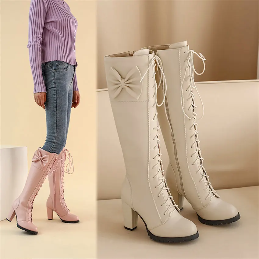 Sweet Bowtie Lolita Knee-high  - Zip Up Boots Short recension och pris