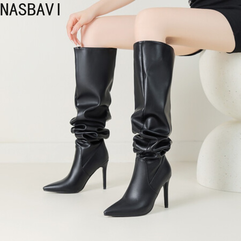 NASBAVI Black Pointed Toe Luxu - Zip Up Boots Short recension och pris