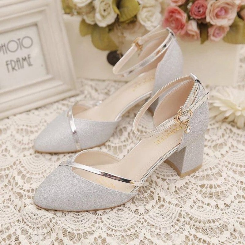 Women's Glitter Chunky Block H - Ankle Strap Heels recension och pris