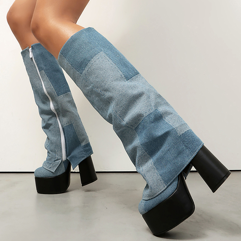 Plus Size Flanged Color Blocke - Zip Up Boots Short recension och pris