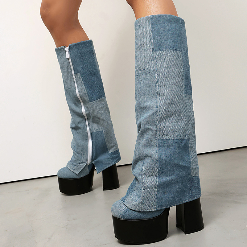 Plus Size Flanged Color Blocke - Zip Up Boots Short recension och pris