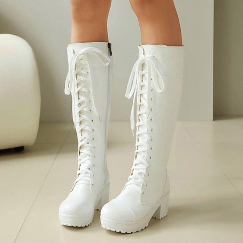 Womens Knee High Lace Up Comba - Zip Up Boots Short recension och pris